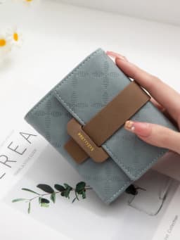 Purse for Female Korean PU Plaid Buckle Simple Multi-Card Folding Triple Fold Bag Large Capacity Student Ladies Daily Travel