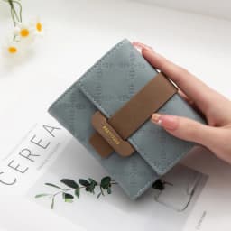 Purse for Female Korean PU Plaid Buckle Simple Multi-Card Folding Triple Fold Bag Large Capacity Student Ladies Daily Travel