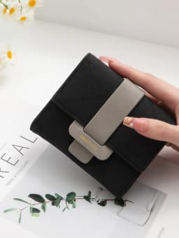 Purse for Female Korean PU Plaid Buckle Simple Multi-Card Folding Triple Fold Bag Large Capacity Student Ladies Daily Travel