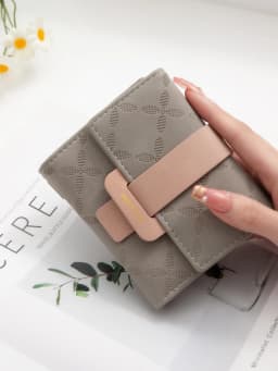 Purse for Female Korean PU Plaid Buckle Simple Multi-Card Folding Triple Fold Bag Large Capacity Student Ladies Daily Travel