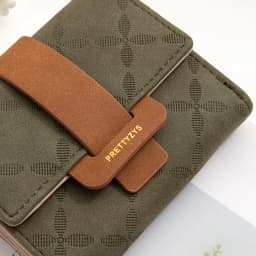 Purse for Female Korean PU Plaid Buckle Simple Multi-Card Folding Triple Fold Bag Large Capacity Student Ladies Daily Travel