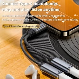 Dual USB C Headphone & Charger Adapter Splitter Fast Charging 2-in-1 Type C to USB-C Audio Adapter