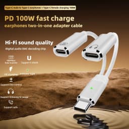 Dual USB C Headphone & Charger Adapter Splitter Fast Charging 2-in-1 Type C to USB-C Audio Adapter