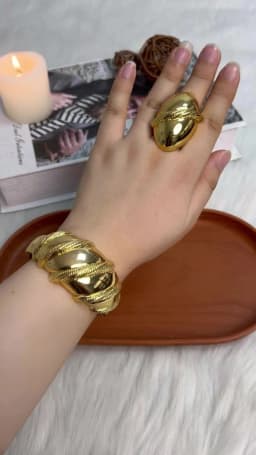 Color Classic Bangle with Ring African Ethiopian Fashion Plated Jewelry Set Luxury Wedding Bride Bracelet Ring Set