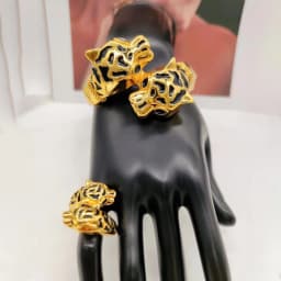 Color Classic Bangle with Ring African Ethiopian Fashion Plated Jewelry Set Luxury Wedding Bride Bracelet Ring Set