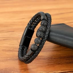 TYO High Quality Natural Stone Tiger Eye Beaded Bracelets Woven Leather Bangles Men Classic Fashion Magnet Clasp Jewelry Gifts
