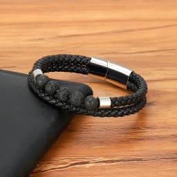 TYO High Quality Natural Stone Tiger Eye Beaded Bracelets Woven Leather Bangles Men Classic Fashion Magnet Clasp Jewelry Gifts
