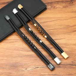 TYO High Quality Natural Stone Tiger Eye Beaded Bracelets Woven Leather Bangles Men Classic Fashion Magnet Clasp Jewelry Gifts