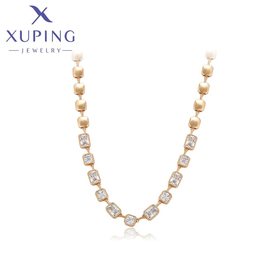 Xuping Jewelry Trendy Copper Luxury 50cm Square Stone Necklace of Gold Color Necklaces for Women Exquisite Gift X000850676