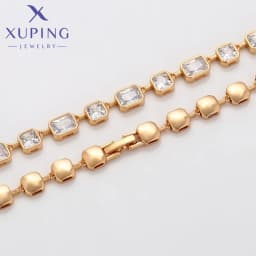 Xuping Jewelry Trendy Copper Luxury 50cm Square Stone Necklace of Gold Color Necklaces for Women Exquisite Gift X000850676