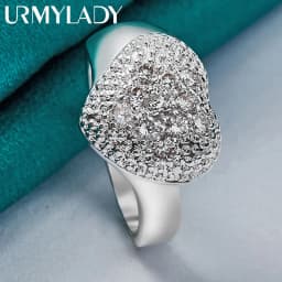URMYLADY 925 Sterling Silver Heart Zircon 7-10# Ring For Women Fashion Wedding Party Charm Jewelry