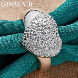 URMYLADY 925 Sterling Silver Heart Zircon 7-10# Ring For Women Fashion Wedding Party Charm Jewelry