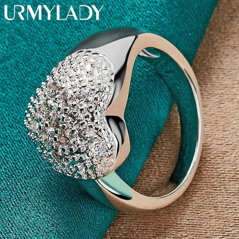 URMYLADY 925 Sterling Silver Heart Zircon 7-10# Ring For Women Fashion Wedding Party Charm Jewelry