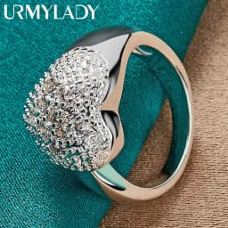URMYLADY 925 Sterling Silver Heart Zircon 7-10# Ring For Women Fashion Wedding Party Charm Jewelry