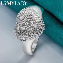 URMYLADY 925 Sterling Silver Heart Zircon 7-10# Ring For Women Fashion Wedding Party Charm Jewelry