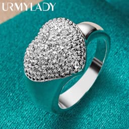 URMYLADY 925 Sterling Silver Heart Zircon 7-10# Ring For Women Fashion Wedding Party Charm Jewelry