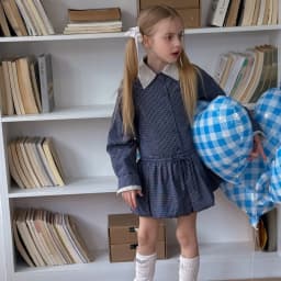 Shirt Dress 2025 Spring New Korean Fashion Doll Neck Long Sleeve Retro Plaid Shirt Dress Kids Clothes Girls