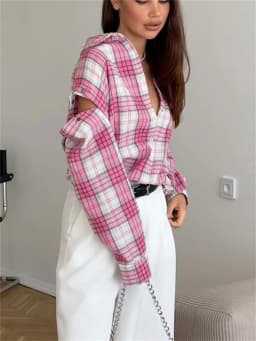 Tossy Casual Printed Patchwork Shirts Top Female Patchwork Lapel Loose Contrast Long Sleeve Elegant Coat For Women Summer Top