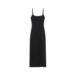 Women Fashion Front Vent Soft Strappy Midi Dress Straight Neck Thin Straps Female Dresses Vestidos Mujer