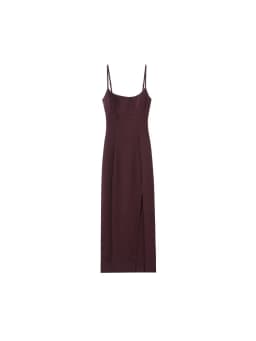 Women Fashion Front Vent Soft Strappy Midi Dress Straight Neck Thin Straps Female Dresses Vestidos Mujer