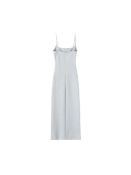 Women Fashion Front Vent Soft Strappy Midi Dress Straight Neck Thin Straps Female Dresses Vestidos Mujer