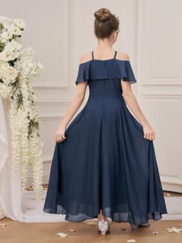 Ruffle Girls Party Bridesmaid Strap Dress off Shoulder Long Wedding Princess Prom Dresses Kids Elegant Beach Birthday Evening
