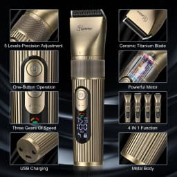 Hatteker Electric Hair Clipper Set Ceramic Blade Hair Trimmer for Men Charging Base Hair Cutting Machine with LED Display