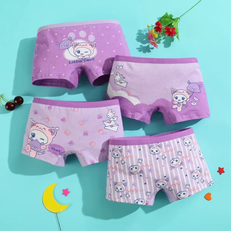 4Pcs/Lot Soft Cotton Children Underwear Cute Cartoon Girls Boxer Briefs Breathable Double-layer Crotch Age 2-9 Panties For Girls