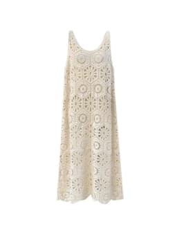 Crochet Maxi Dress for Women Sheer Cover Up Sleeveless Openwork Lace Cami Dress Summer Boho Chic Beach Outfit