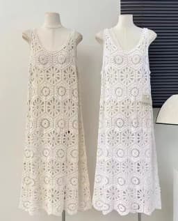 Crochet Maxi Dress for Women Sheer Cover Up Sleeveless Openwork Lace Cami Dress Summer Boho Chic Beach Outfit