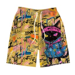 Men's Hawaiian swimming trunks 3D graffiti kitten macaron print shorts quick-drying outdoor leisure sports fashion men's shorts