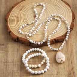 New Boheme Spring Jewelry Natural Stone Glass Handmade Life Tree Stone Drop Pendant Knotted Necklace 2pcs Stack Bracelet Set