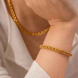 EILIECK 316L Stainless Steel Metal Cuban Chain Neckalces Bracelet Jewelry Set For Women Gold Color Neck Chain Collar Bijoux