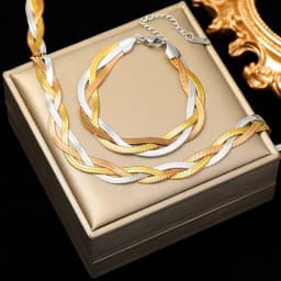 EILIECK 316L Stainless Steel Metal Cuban Chain Neckalces Bracelet Jewelry Set For Women Gold Color Neck Chain Collar Bijoux