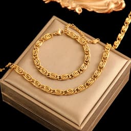 EILIECK 316L Stainless Steel Metal Cuban Chain Neckalces Bracelet Jewelry Set For Women Gold Color Neck Chain Collar Bijoux
