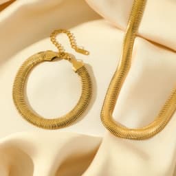 EILIECK 316L Stainless Steel Metal Cuban Chain Neckalces Bracelet Jewelry Set For Women Gold Color Neck Chain Collar Bijoux