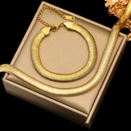 EILIECK 316L Stainless Steel Metal Cuban Chain Neckalces Bracelet Jewelry Set For Women Gold Color Neck Chain Collar Bijoux