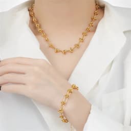 EILIECK 316L Stainless Steel Metal Cuban Chain Neckalces Bracelet Jewelry Set For Women Gold Color Neck Chain Collar Bijoux