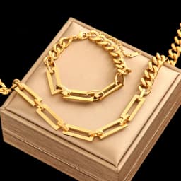 EILIECK 316L Stainless Steel Metal Cuban Chain Neckalces Bracelet Jewelry Set For Women Gold Color Neck Chain Collar Bijoux