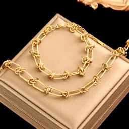 EILIECK 316L Stainless Steel Metal Cuban Chain Neckalces Bracelet Jewelry Set For Women Gold Color Neck Chain Collar Bijoux