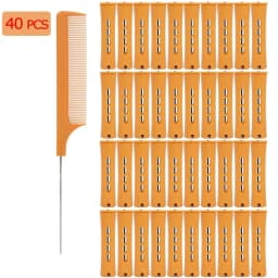 40pcs Cold Wave Perm Rods Set For Women's Long & Short Natural Hair - Plastic Orange Rollers For Curling And DIY Hairdressing