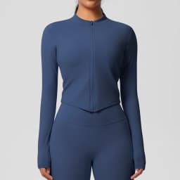 Zipper Jacket Women Crop Top Seamless Yoga Jacket Solid Sports Top Long Sleeve Running Shirts Quick Dry Fitness Gym Sport Wear