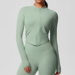 Zipper Jacket Women Crop Top Seamless Yoga Jacket Solid Sports Top Long Sleeve Running Shirts Quick Dry Fitness Gym Sport Wear