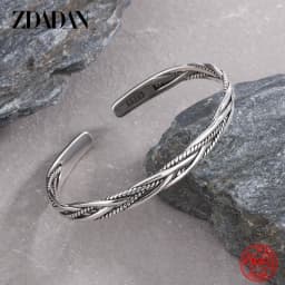 ZDADAN 925 Sterling Silver Vintage Twists Open Cuff Bracelet&Bangles For Women Fashion Jewelry