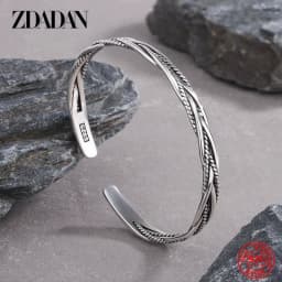 ZDADAN 925 Sterling Silver Vintage Twists Open Cuff Bracelet&Bangles For Women Fashion Jewelry