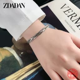 ZDADAN 925 Sterling Silver Vintage Twists Open Cuff Bracelet&Bangles For Women Fashion Jewelry
