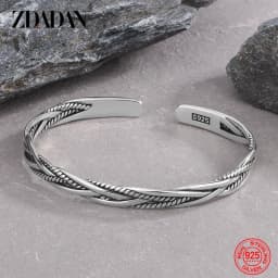 ZDADAN 925 Sterling Silver Vintage Twists Open Cuff Bracelet&Bangles For Women Fashion Jewelry