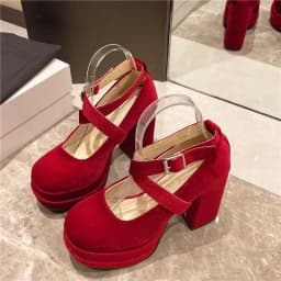 Platform Mary Janes Shoes Women Suede Luxury High Heel Lace Up Trend Lolita Shoes Elegant Chunky Party Pumps Zapatos De Mujer