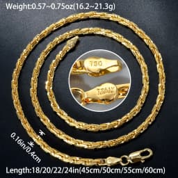 Width 4mm Italian 750 Luxury 18k Gold Plated Textured Dubai Necklace DIY Simple Jewelry Men Women Party