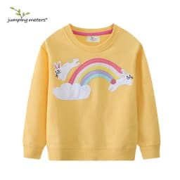 Jumping Meters 2-7T Rainbow Girls Sweatshirts Bunny Embroidery Long Sleeve Baby Hooded Sport Shirts Autumn Spring Clothes